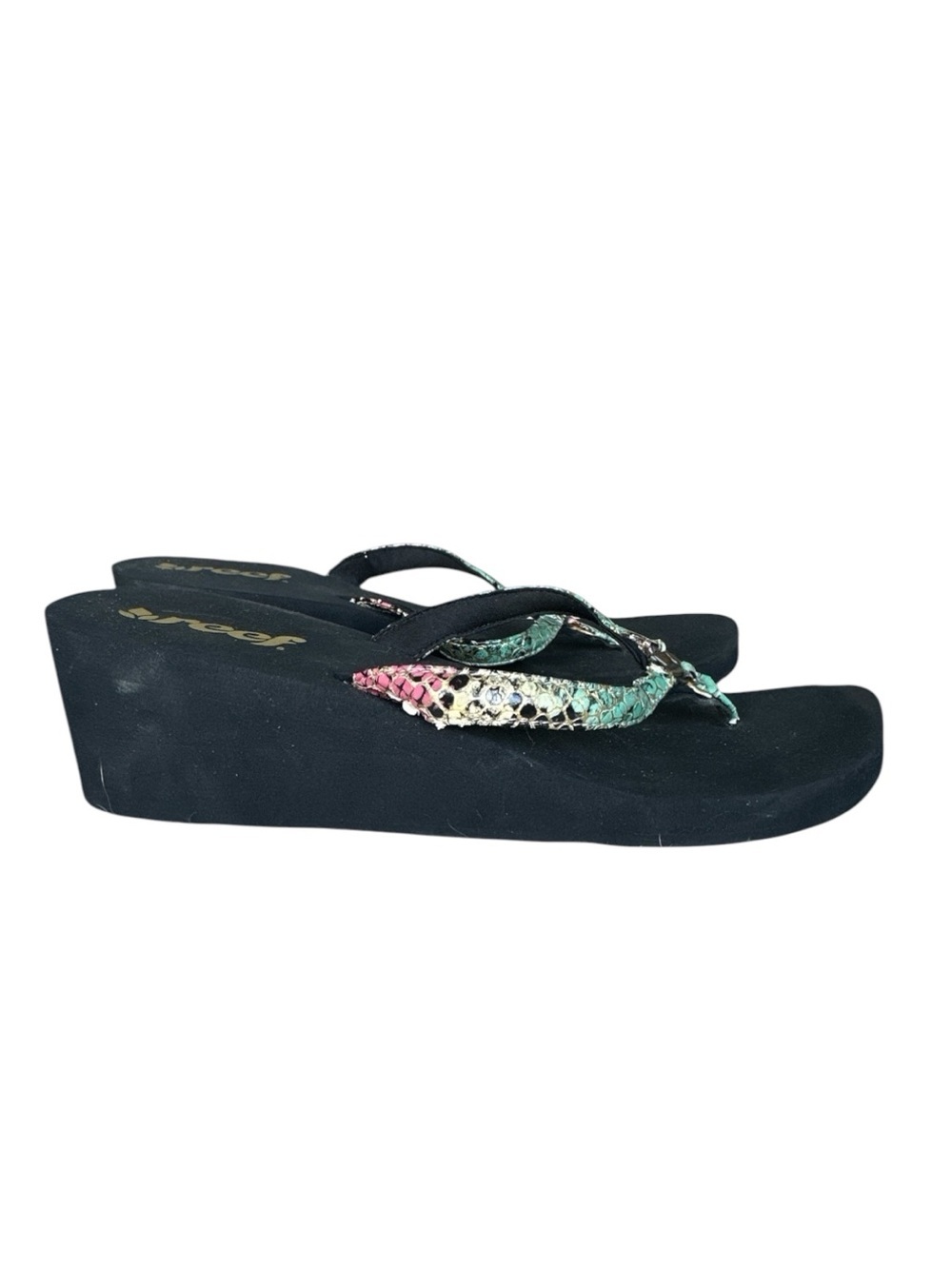 Reef Women’s Black Sandals with Mint Snake-Print Straps - Picture 2 of 5